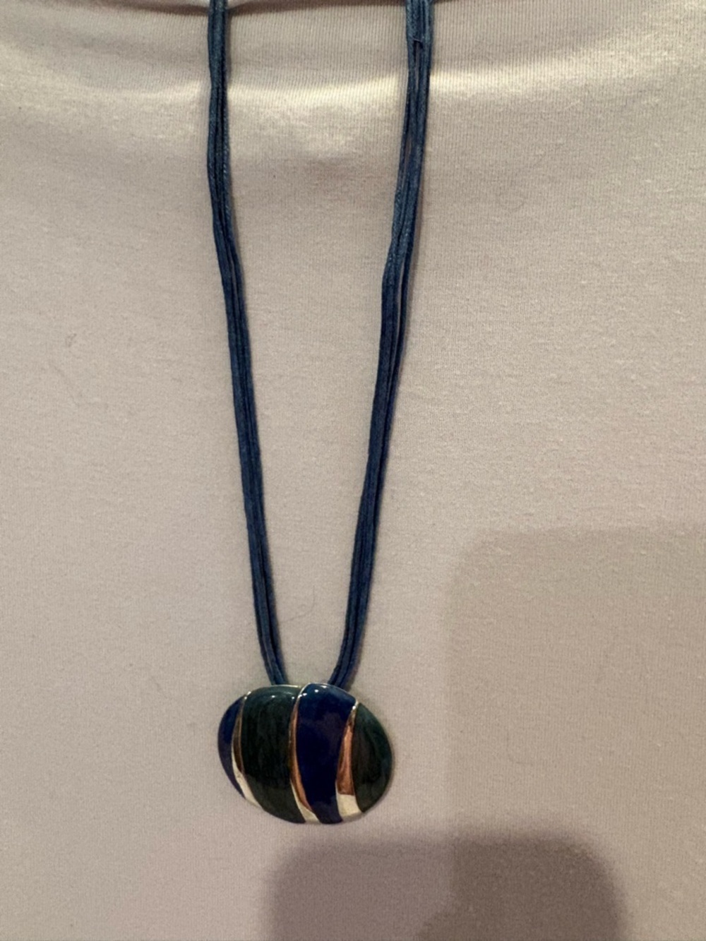 Blue and Green Enamel Pendant Necklace - Women's Jewelry